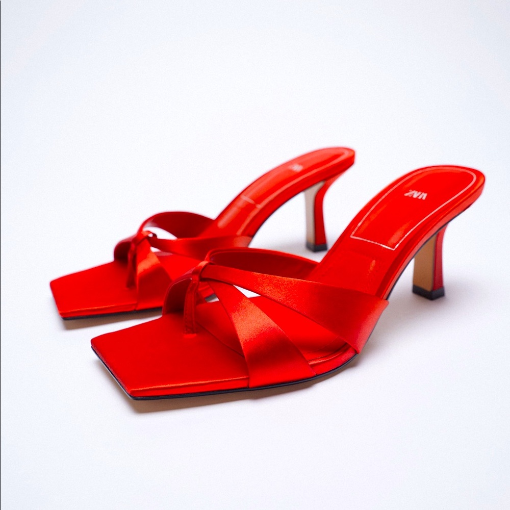 Never Worn Red Zara Satin Effect Sandals